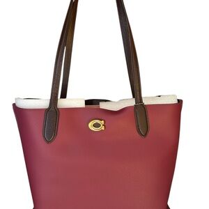 Coach Willow Burgundy Tote with Chocolate Handles